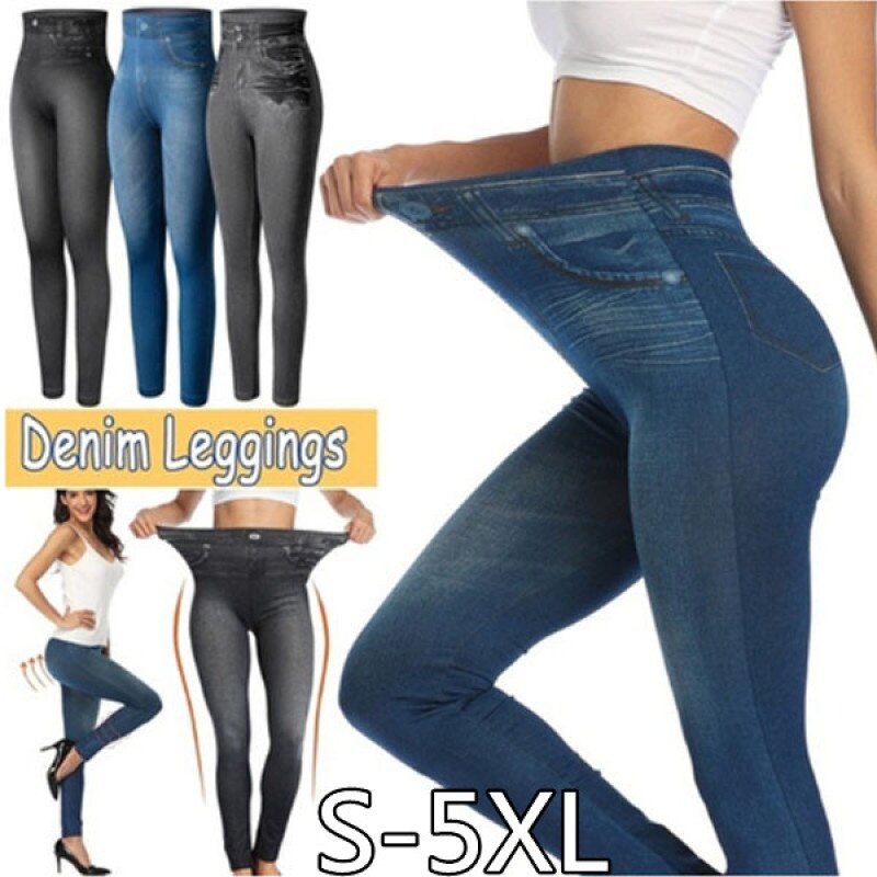 2021 Skinny Leggings for Women Denim Jeans Look Pants with Pockets Slim Fit  Totally Shaping Pull-on Jeggings Fitness Plus Size Leggings | Lazada PH