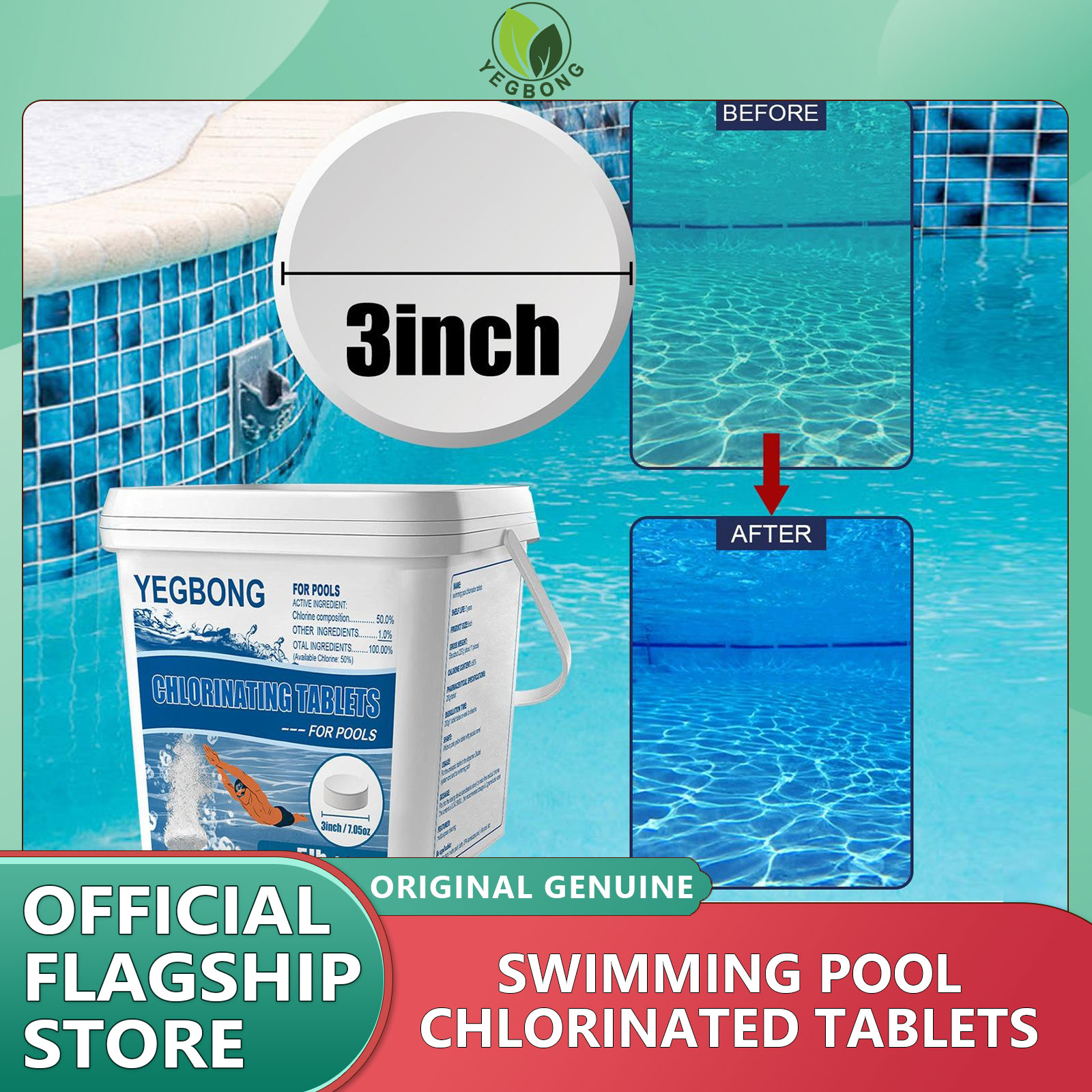 Yegbong Chlorinating Tablets for pool Long Lasting Chlorine Tablets Stabilized Pool Chlorine Keep Pool Water Fresh Protect Pool Water For Pool Cleaning Effervescent Chlorine Tablets Swimming Pool Long Lasting Self-Dissolving Clarifier Garden Sanitizers ราคา 1,022 บาท*ส่งฟรี