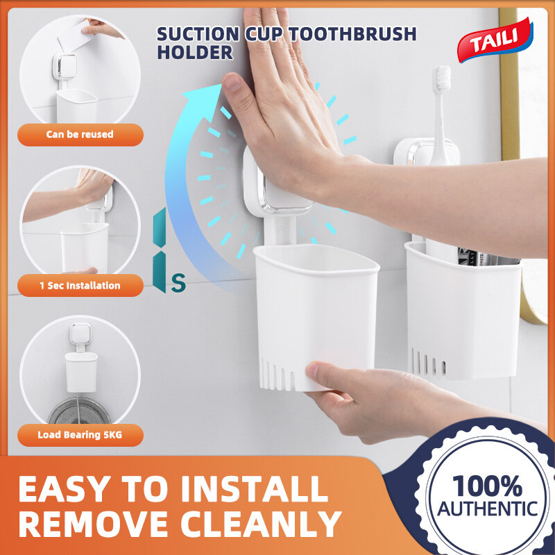 TAILI 2-Pack Square Suction Cup Toothbrush Holder Shower Toothbrush Holder for Wall Strong Toothpaste Toothbrush Suction Cup Self-Draining Shower Shaver Holder Kitchen Utensil Holder ราคา 128 บาท*ส่งฟรี