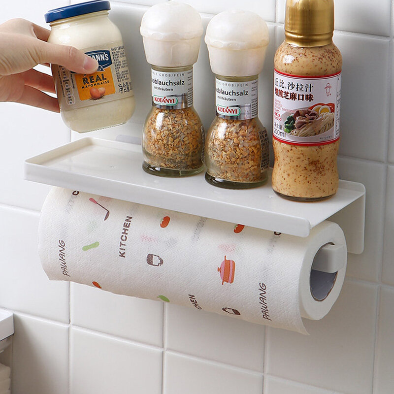 Hộp đựng giấy vệ sinh gắn tường, Giá đựng cuộn giấy vệ sinh chống nước, không cần khoan, gắn tường, có khay điện thoại, khay tự dính, 1 cái