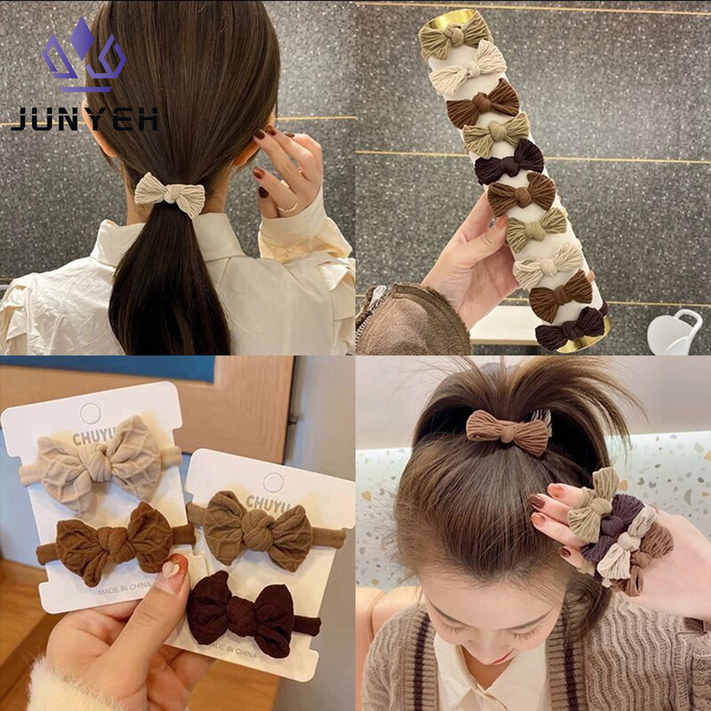 New Korean 5 Pcs/set Hair Rope Fashion Milk Coffee Color Bow Rubber Band Kit For Girls Hair Accessories ราคา 13 บาท*ส่งฟรี