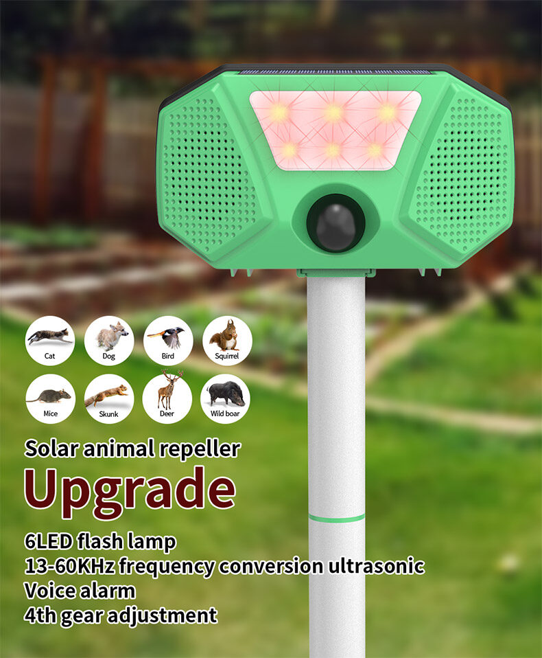Yieryi Solar Animal Repeller | Ultrasonic Pest Repellent | PIR Motion Sensor | IP66 Waterproof | Solar & USB Charging | 6 LED Flashing Lights | 13-60kHz Variable Frequency | Safe for Garden & Outdoor Use ราคา 670 บาท*ส่งฟรี