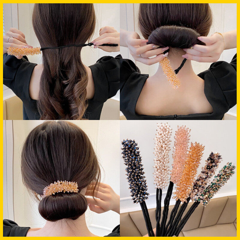 Dụng cụ búi tóc pha lê dụng cụ xoắn bánh donut băng đô búi tóc xoắn phụ kiện tóc sáng bóng dụng cụ uốn tóc lười ma thuật dụng cụ tạo kiểu tóc tự làm
