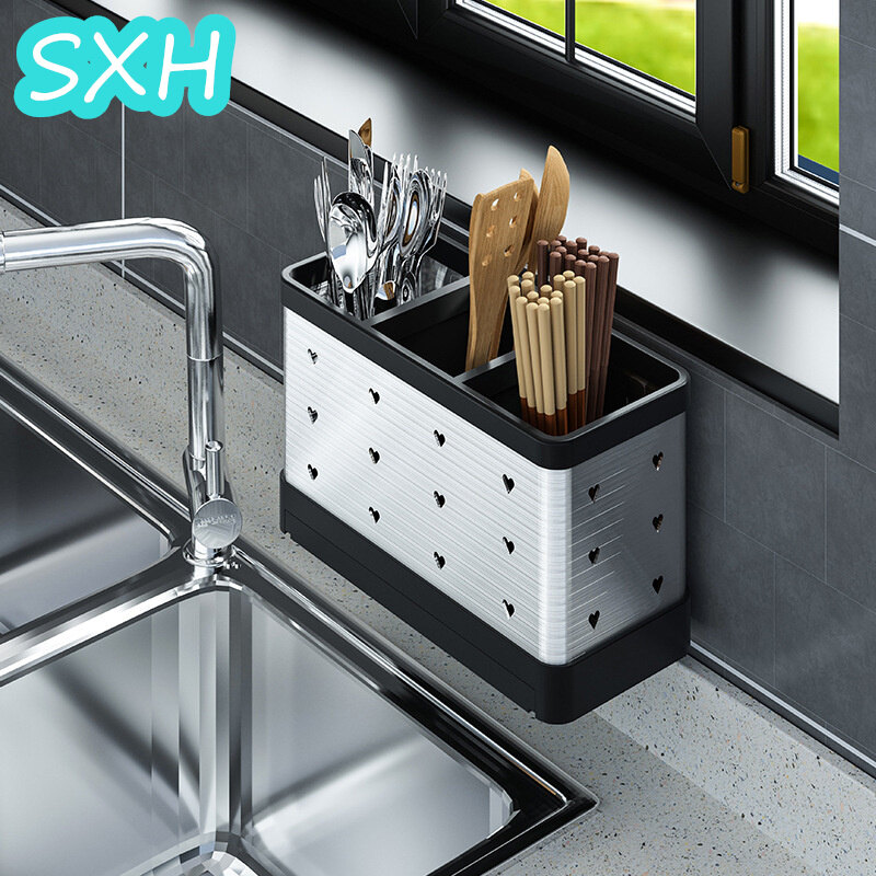 Sxh giá đựng đũa giá đựng đũa muỗng gia dụng lồng đũa treo tường ống đũa thoát nước nhà bếp hộp đựng bộ đồ ăn không cần đục lỗ hộp sắp xếp nhà bếp