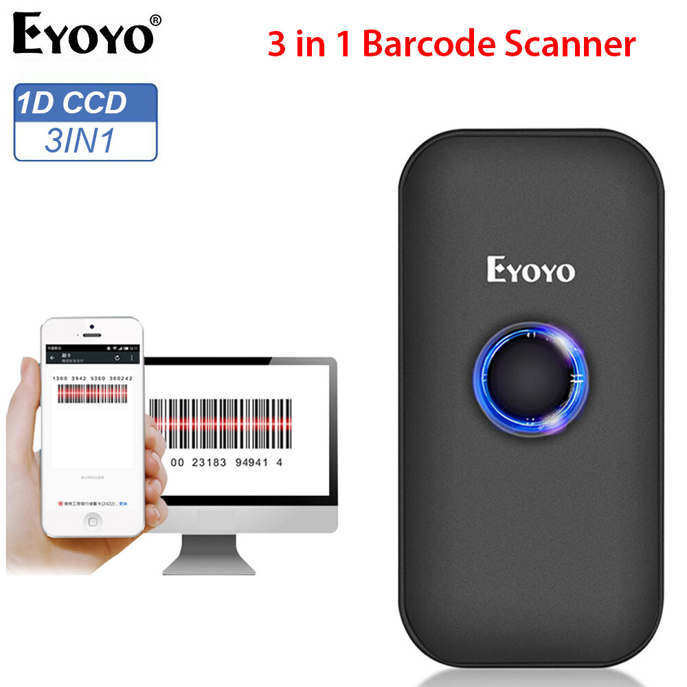 Eyoyo Mini 2.4 Wireless 1D Barcode Scanner 3-in-1 via Bluetooth & USB Wired Bar Code Reader Image Scanner CCD Screen Scanning Compatible with iPad, iPhone, Android Phones, Tablets PC ราคา 1,399 บาท*ส่งฟรี