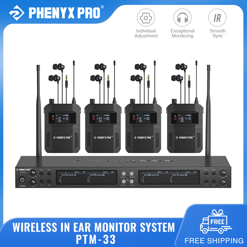 Phenyx Pro PTM-33 Wireless in Ear Monitor System Quad-Channel Mono Wireless IEM System Metal IEM 4 Bodypacks 4x25 UHF Frequencies Rack Mount 164ft Range Mono Deisgn for Studio/Band ราคา 17,198 บาท*ส่งฟรี