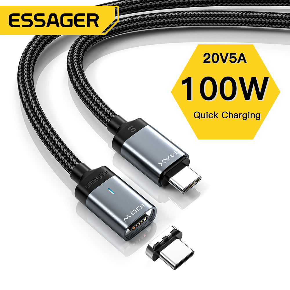 Essager cáp từ tính 100w cáp type c sang type-c dây dữ liệu sạc nhanh pd 5a cho cáp sạc điện thoại di động