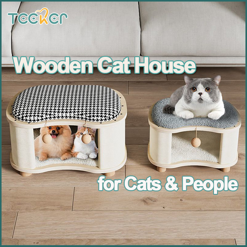 Teeker Pet Cat House สำหรับแมวในบ้าน รังแมวไม้พร้อมแผ่นรองข่วนและลูกบอลแมวสำหรับลูกแมว ถ้ำแมวซ่อนตัว ที่นอนแมว Cat Cube รองรับน้ำหนักได้ 300 ปอนด์ ราคา 1,410 บาท*ส่งฟรี