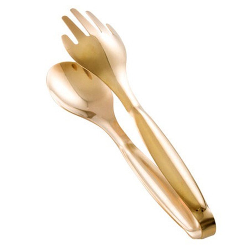 Gambar Stainless Steel Food Tongs Gold Kitchen Utensils Buffet Cooking Tools BBQ Clips Bread Steak Tong
