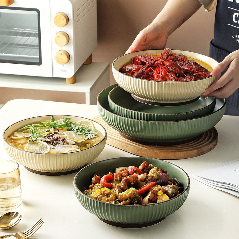 Gambar Nordic Vertical Pickled Cabbage Fish Large Pot Bowl Soup Bowl Household Oversized Ceramic and Basin Boiled Fish Large Deep Bowl
