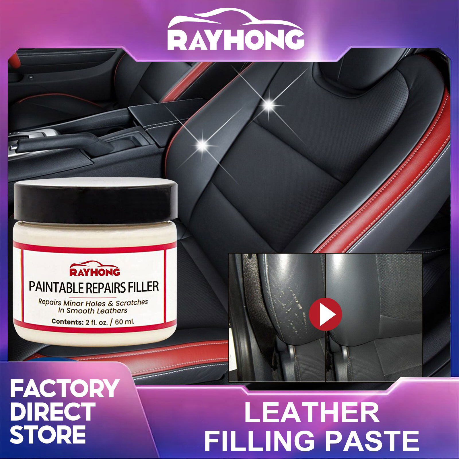 Rayhong 60ml Leather Repair Gel Colorful Car Repair Scratches Cracks Home&Car Seat Leather Complementary Cream Repair Paste Car Care Liquid Leather Repair Kit Auto Complementary Color Paste Car Seat Sofa Scratch Cracks Paint Care ราคา 120 บาท*ส่งฟรี