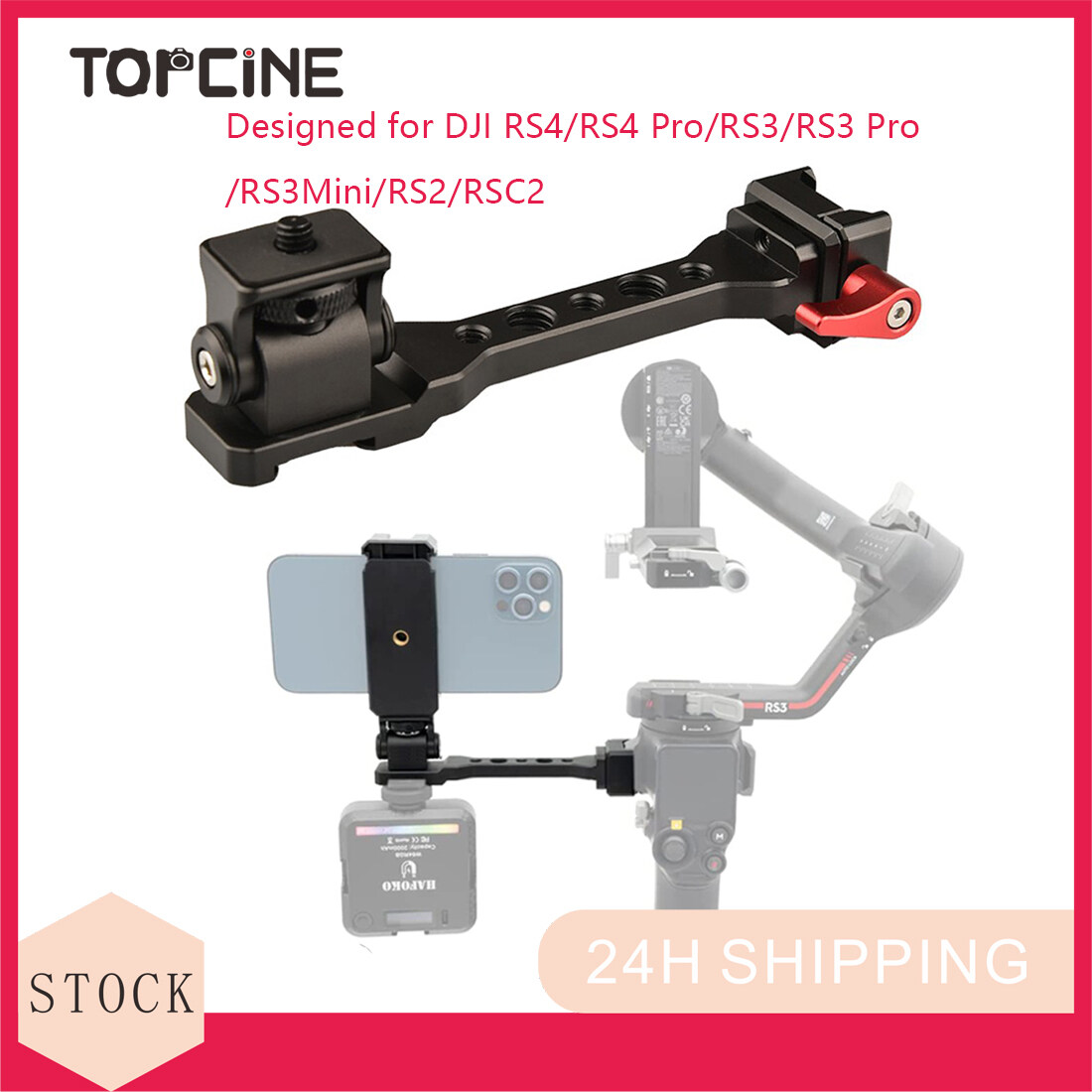 Topcine RS4 Gimbal Monitor Mount RS3 Handle Extension Plate with 1/4" Thread Cold Shoe Mount for Mic Light Compatible for DJI Ronin RS 4/RS 4 PRO/RS 3 Mini/RS 3/RSC 2 Gimbal Stabilizer