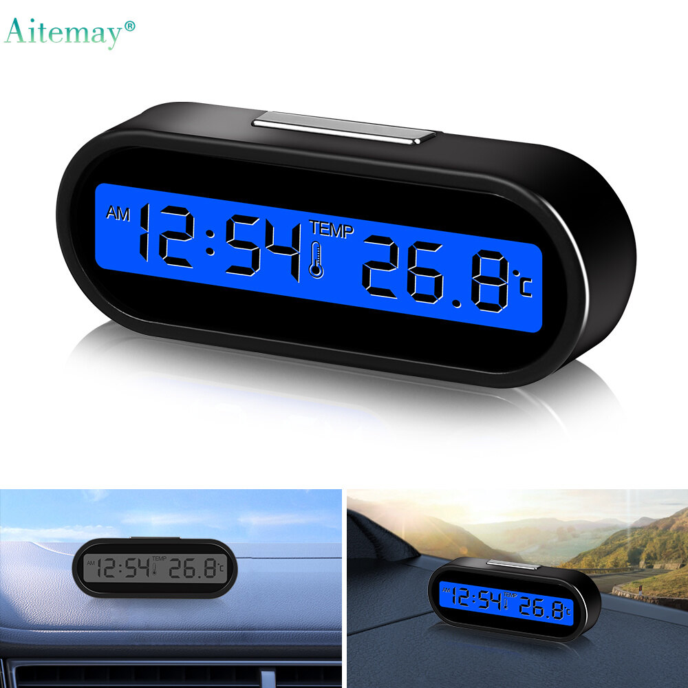 Aitemay xe mini thời gian đồng hồ điện tử Nhiệt độ 2 trong 1 đồng hồ bảng đồng hồ ô tô Đèn nền màn hình hiển thị kỹ thuật số phụ kiện phong cách ô tô