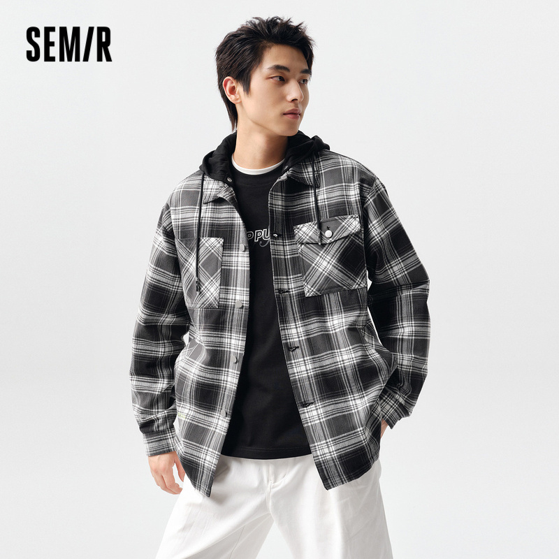 Semir Coat Men'S Spring Loose Hood Classic Plaid Coat Style Top Daily Simple Fashion Trend Tooling