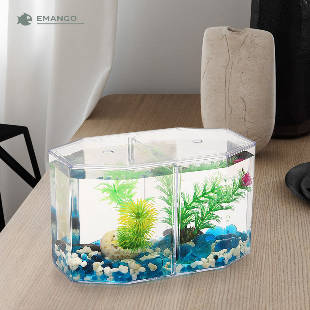 Emango Aquarium breeder hộp chăn nuôi lồng ấp cho tôm cá hề hung hăng nơi ương trứng cá Acrylic chia nhỏ Betta bể cá lưới kép Kim Cương Betta bể cá