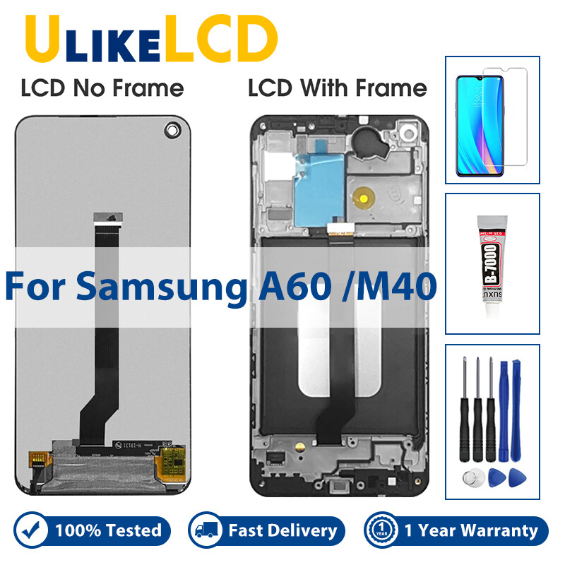 Bộ lắp ráp màn hình cảm ứng số hóa 6.3 ''cho samsung galaxy a60 màn hình lcd a606 a606f/ds a6060 + khung cho samsung galaxy m40 m405fn/ds phụ tùng sửa chữa màn hình thay thế