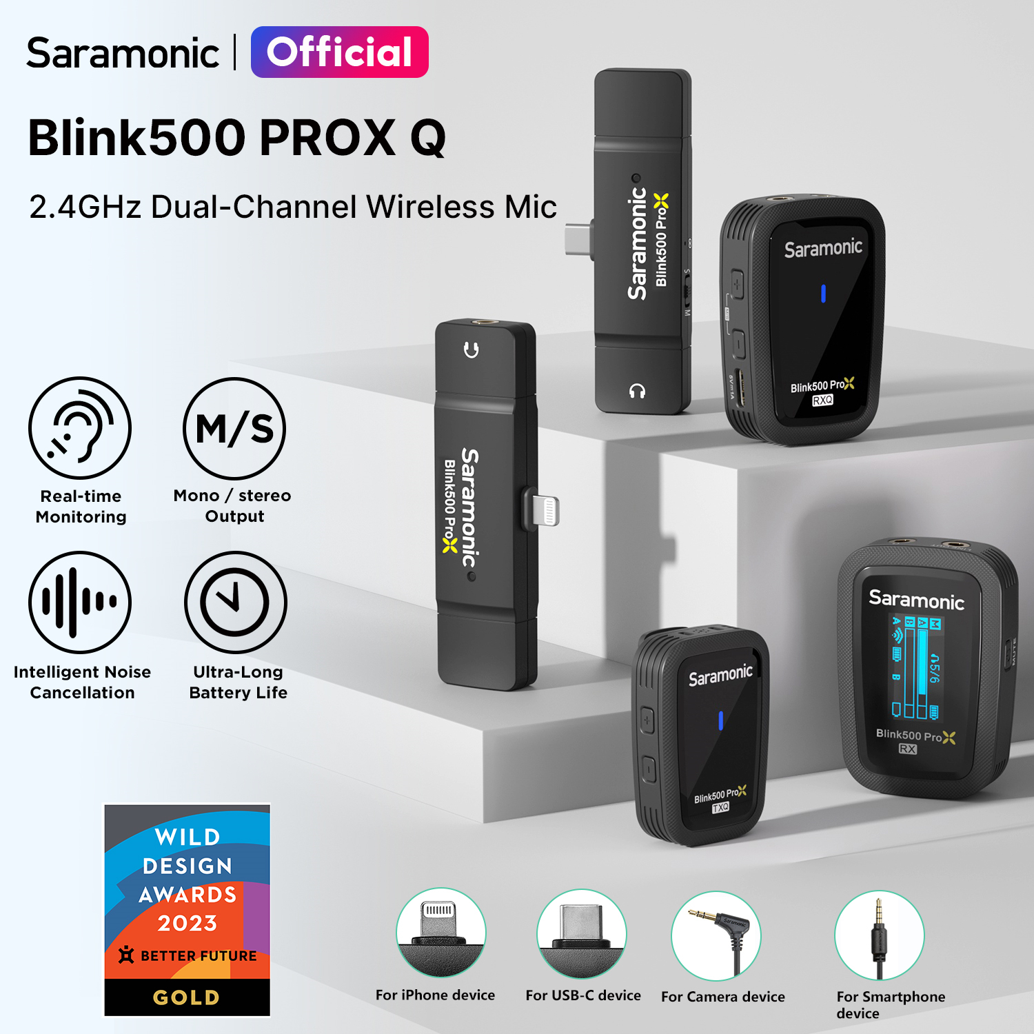 Saramonic Blink500 ProX Q Wireless Microphone Lavalier Lapel Mic with Mono/Stereo Switch Monitoring Jack mini microphone for Vlogging Recording Live Streaming DSLR Cameras iPhone Android Laptop YouTube TikTok ราคา 2,200 บาท*ส่งฟรี