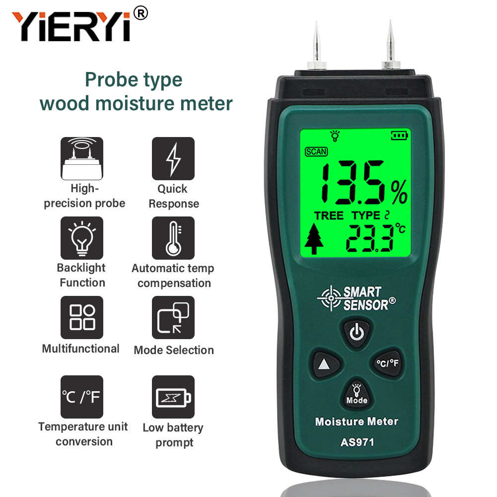 Yieryi Máy đo độ ẩm gỗ kỹ thuật số, LCD cầm tay gỗ ẩm mét gỗ xẻ gỗ Detector giấy Tester cho gỗ, tre, giấy