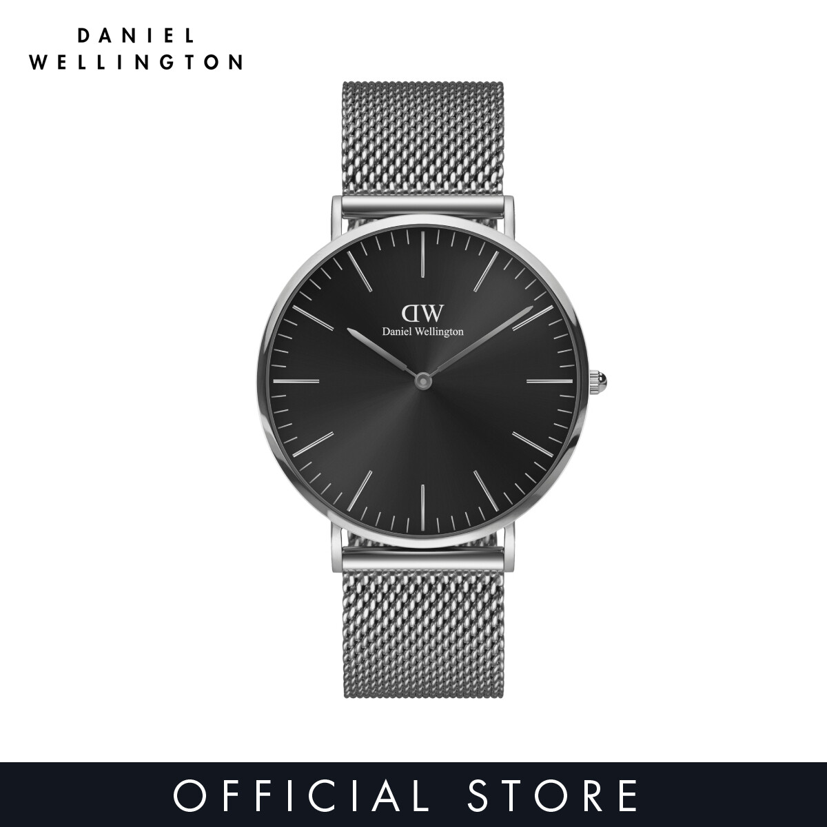 Daniel Wellington Classic 40mm Sterling Silver Onyx Dial Watch for men - Stainless Steel watch strap - DW official - Men's watch - Male watch - Black dial - Authentic