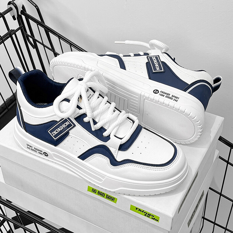 【READY STOCK】Men's high top sports shoes, simple thick soled board shoes, outdoor wear-resistant lace up flat shoes.