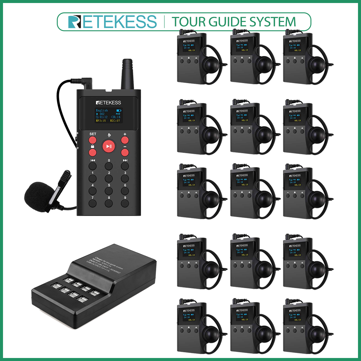 Retekess TT127 Tourguide and Audioguide System Supports Pre-recorded Audio and Live Explanations for Guided Tours, Museums and Factories, Tourism Activities ราคา 940 บาท*ส่งฟรี