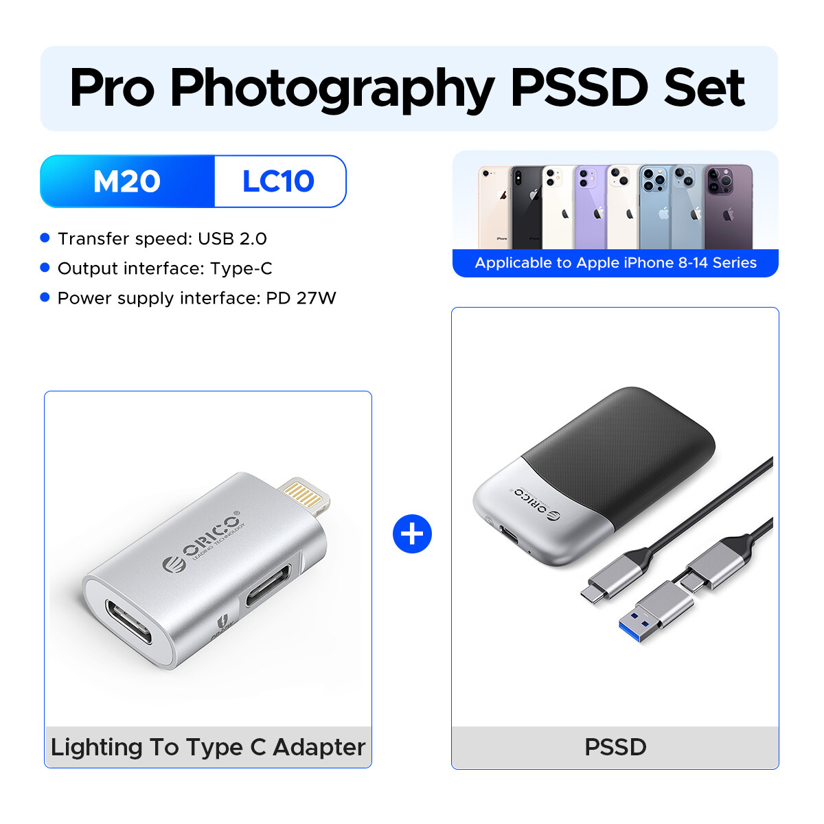 ORICO di động SSD 2000 MB/giây bên ngoài ổ cứng lưu trữ thể rắn 2TB 1TB 512GB USB 3.2 Gen2 Loại C ps