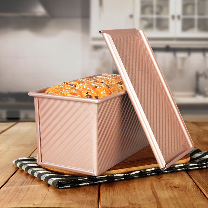 Gambar Aluminum Alloy Corrugated Toast Box with Lid Non stick Baking Tool Bread Mold Toast Box Toast Baking