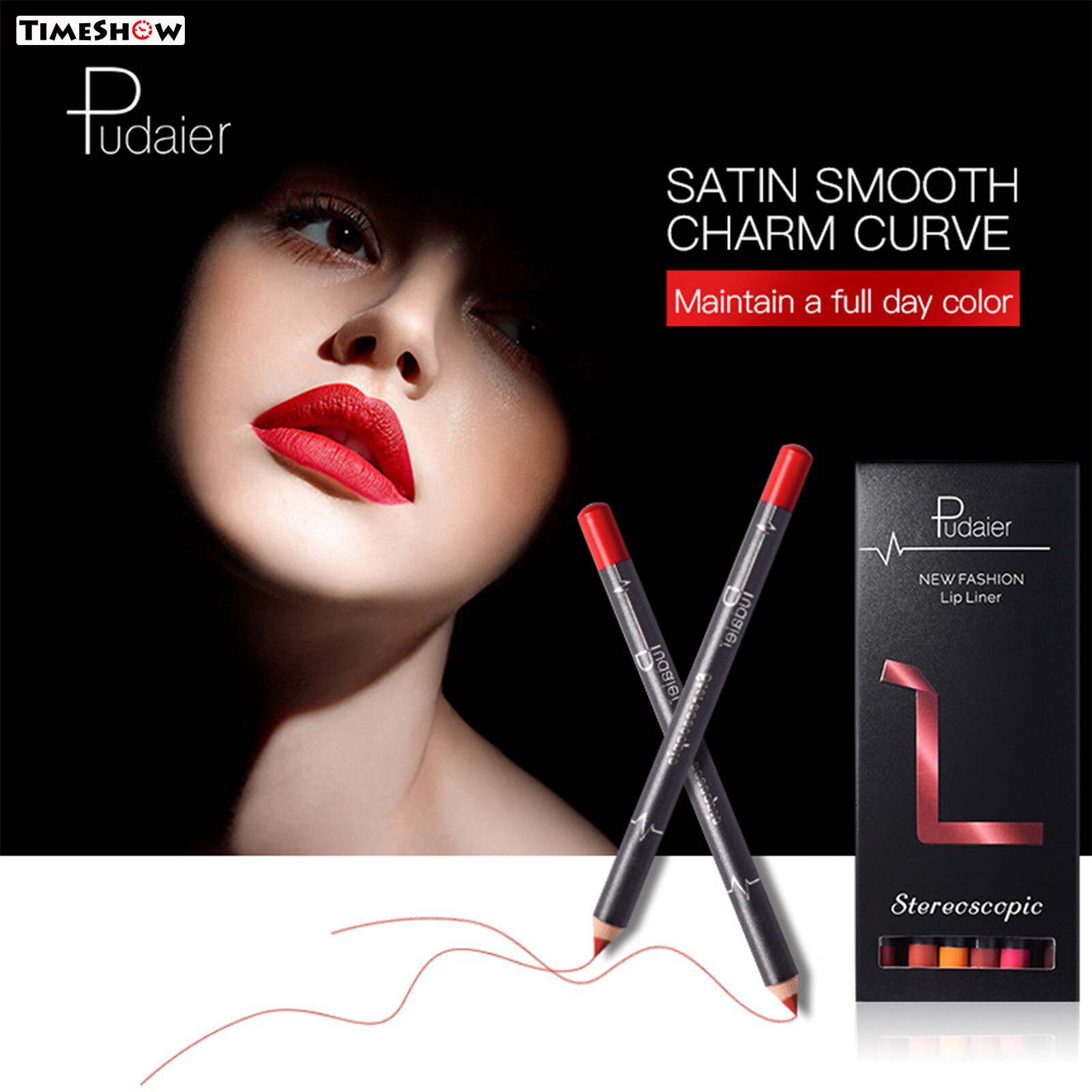 Gambar TimeShow pudaier Spot Foreign Trade AliExpress New Lip Liner Waterproof Difficult Decolorization Matte Velvet kou hong bi