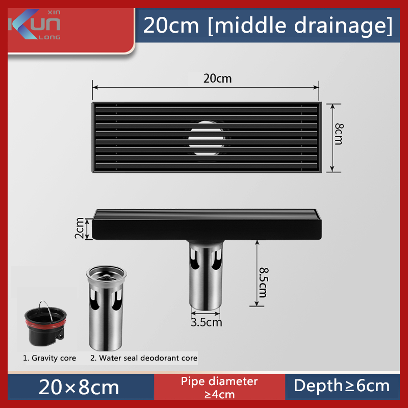 Xinkunlong K8223A Series Phòng tắm Hình chữ nhật sàn thoát nước Bẫy sàn khử mùi Cống cho phạm vi đường kính ống thoát nước 40--75MM