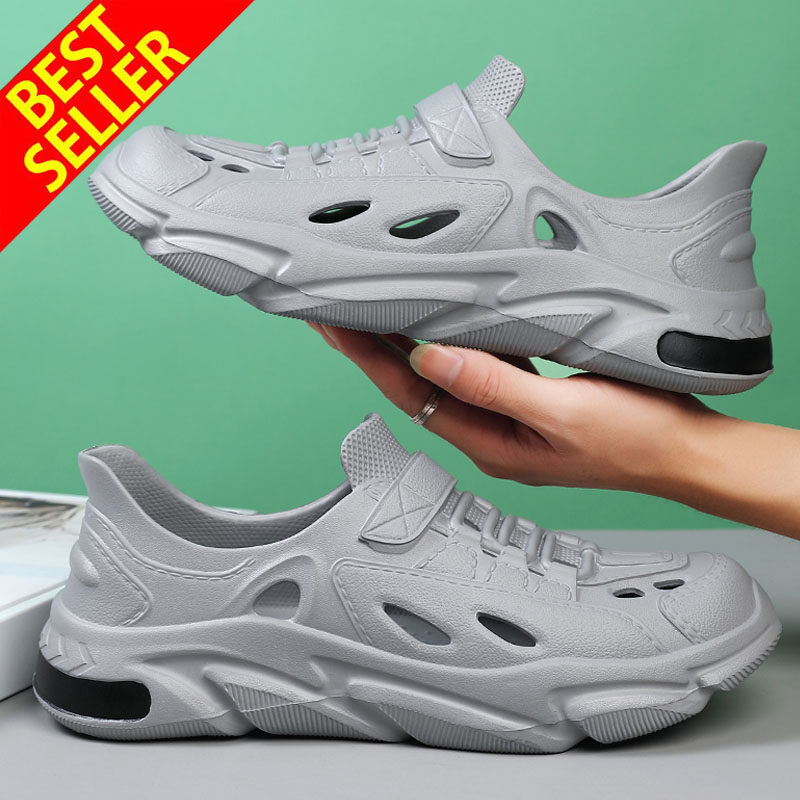 Ready Stock New Lelaki Sandal Hitam Kasut Kulit Asli Mens Sandal Flat Musim Panas