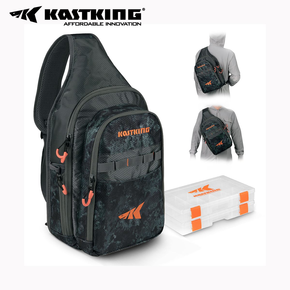 KastKing Pond Hopper Fishing Sling Tackle Storage Bag with 2 Tackle Boxes–Lightweight Sling Fishing Backpack-Sling Tool Bag for Fishing Hiking Hunting Camping,17.7X 12.6X 6 Inches ราคา 729 บาท*ส่งฟรี