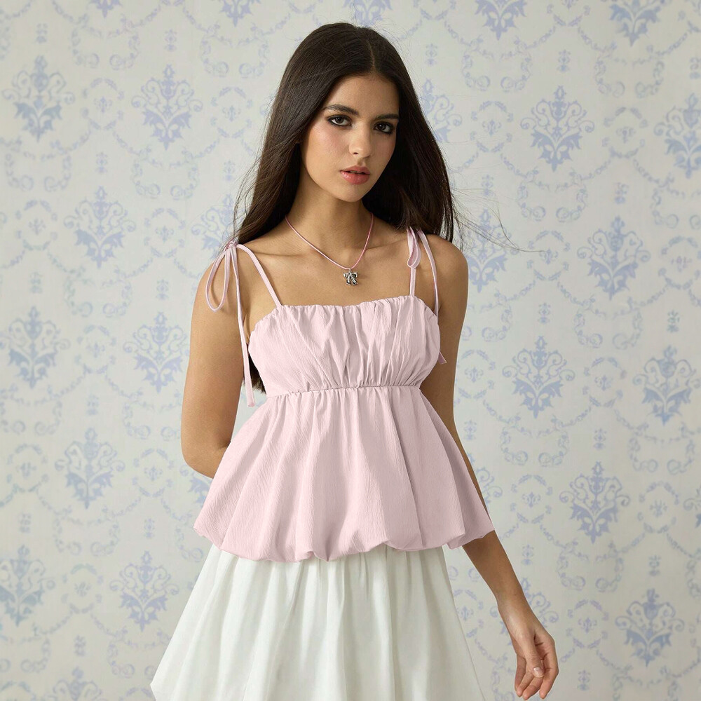 Closet Crush เสื้อสายเดี่ยว แต่งริบบิ้นผูกไหล่ สีชมพู สีฟ้า สีดำ ราคา 149 บาท*ส่งฟรี