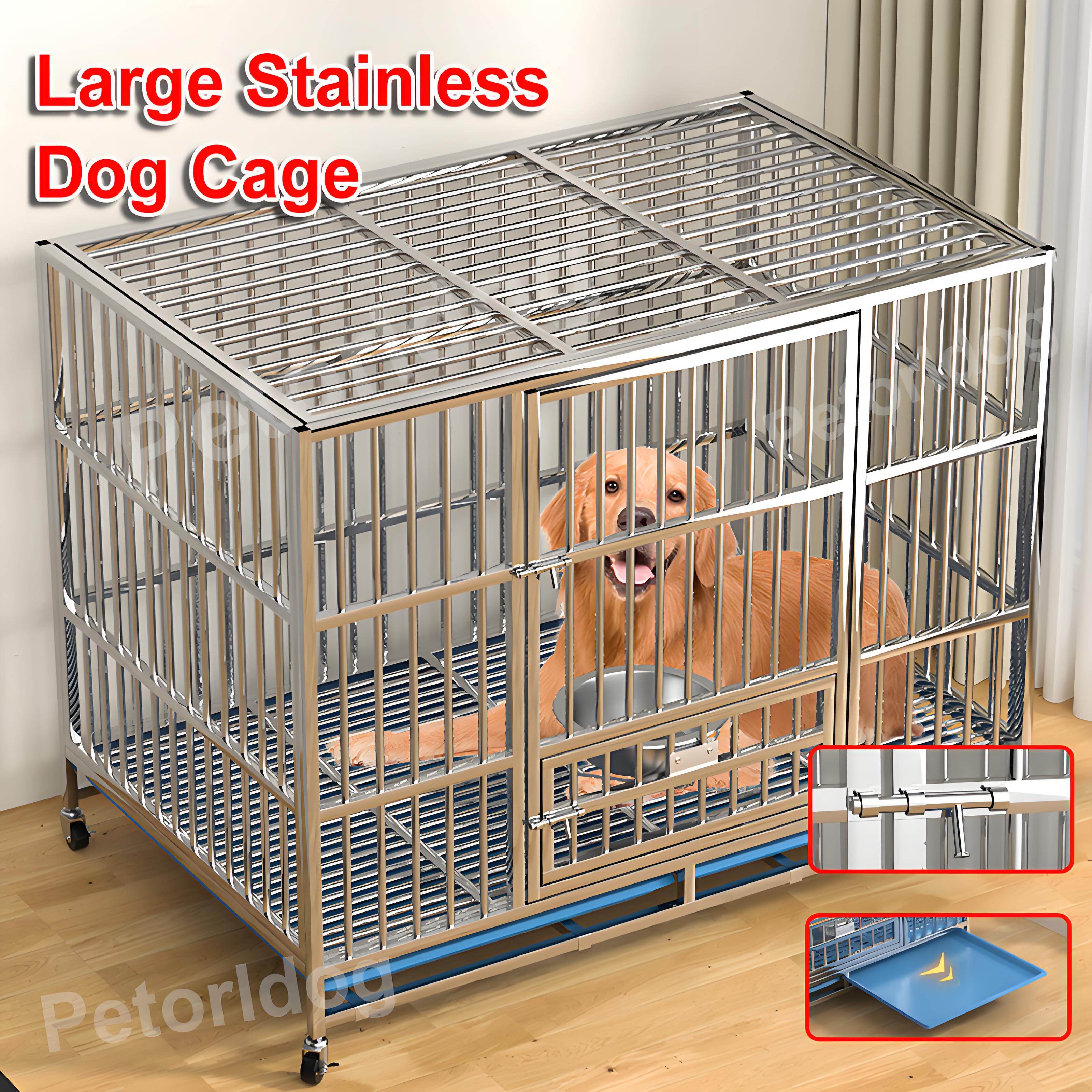 Dogelsy Stainless Steel Dog Cage with Mat Sangkar Anjing Large Dog