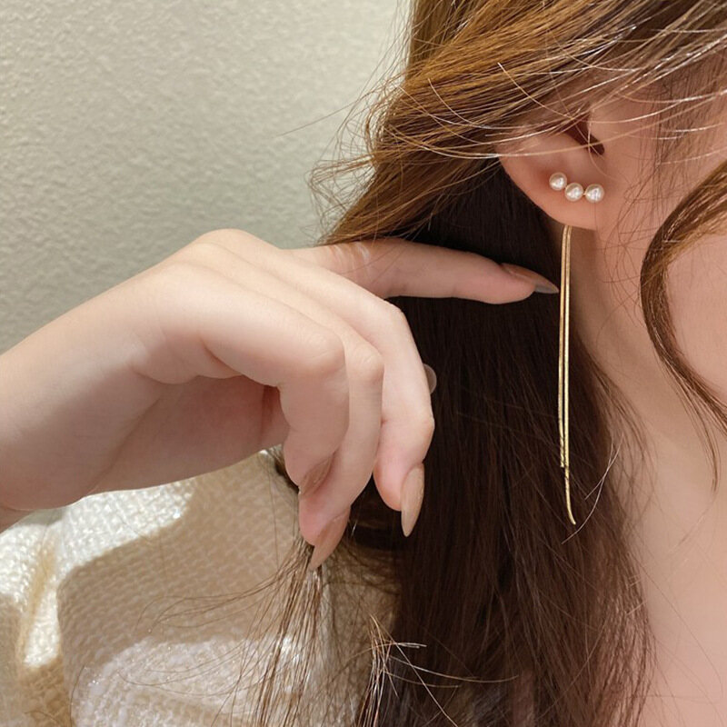 Pearl Tassel Earline s925 Silver Needle Fashion Premium Feel Light Luxury A Two Wear Small Style Design Style Earrings Earrings