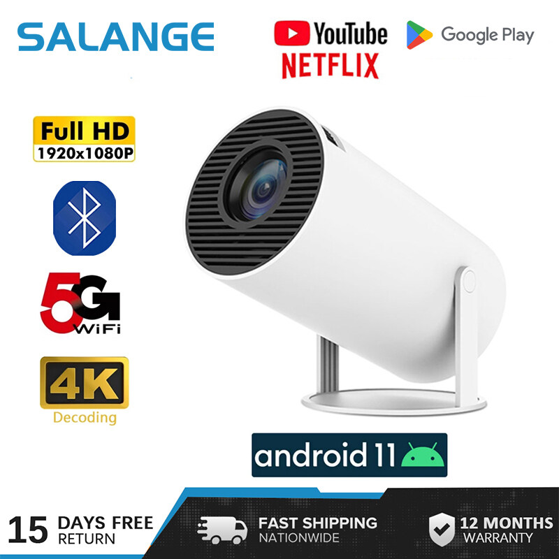 Salange Hy300 Máy chiếu mini Android 11.0 Phiên Bản 6000Lumens Hỗ Trợ 4K Full HD 1080P 2.4G & 5G Wif