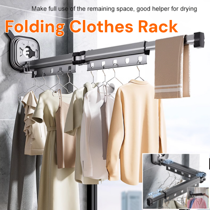 Telescopic Drying Rack Suction Cup Wall Mount Folding Clothes Drying Rack Invisible Space Saving Clothes Rod - Jenama OEM Harga 131 Ringgit*Penghantaran Percuma