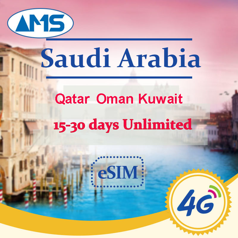 Saudi Arabia esim 15-30 Days Unlimited Data Saudi Qatar, Oman, Kuwait SIM Card for travel Prepaid sim card Unlimited 4G LTE High speed Data Harga  103 Ringgit*Penghantaran Percuma