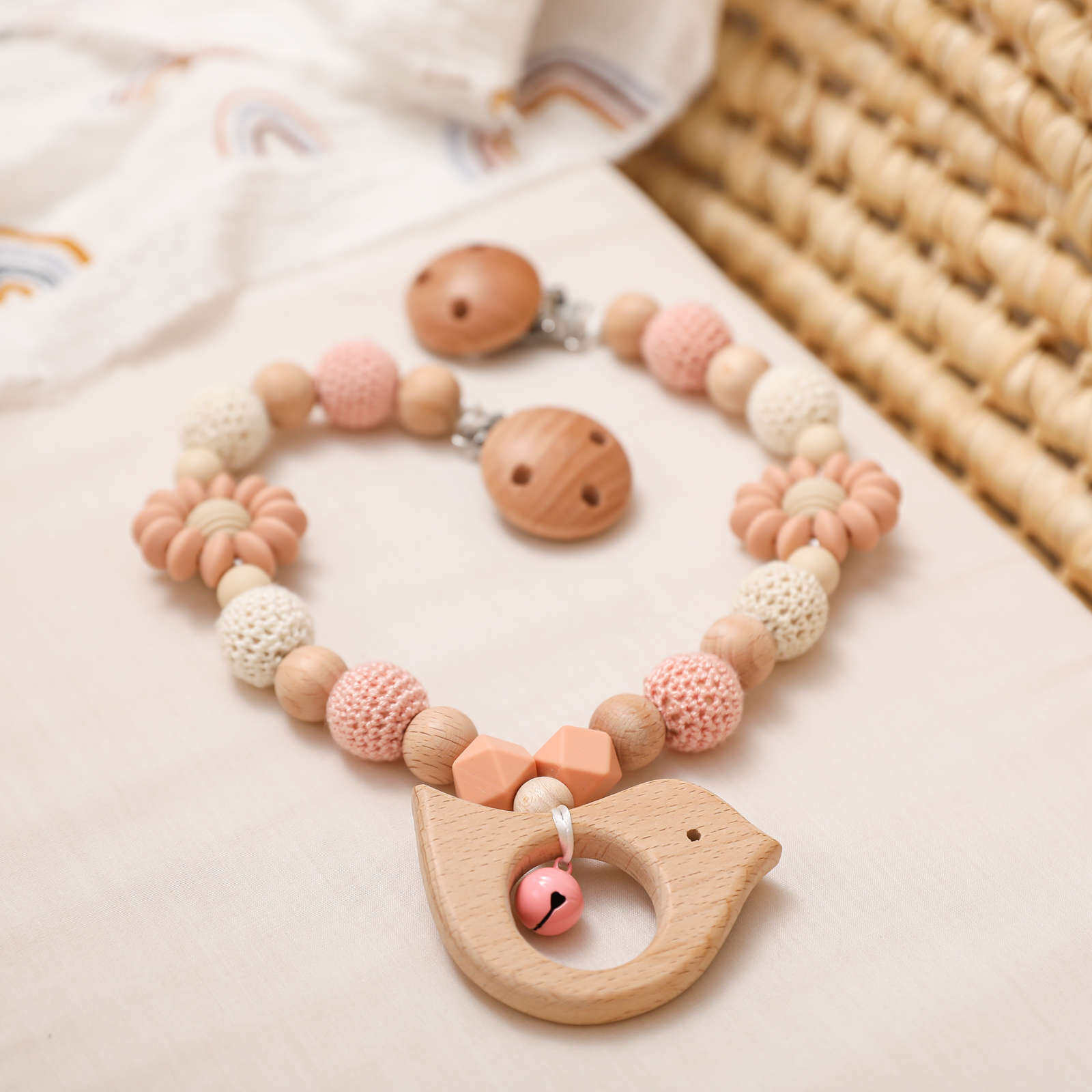 Chuỗi xe đẩy thú vật bằng gỗ voi Xe đẩy chuỗi cho nhai Crochet động vật