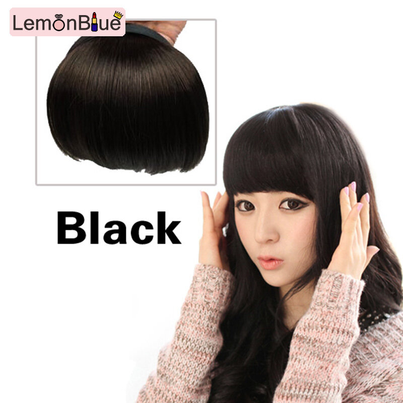 Gambar LemonBlue Women Charming Clip On Bangs Fringe Clips Black Color Lady Girls Hair Extension