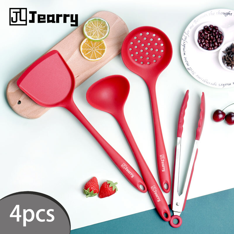 Gambar Jearry Silicone Handle Cookware 4Pcs Set Heat Resistant Food Grade Silicone Kitchen Utensils