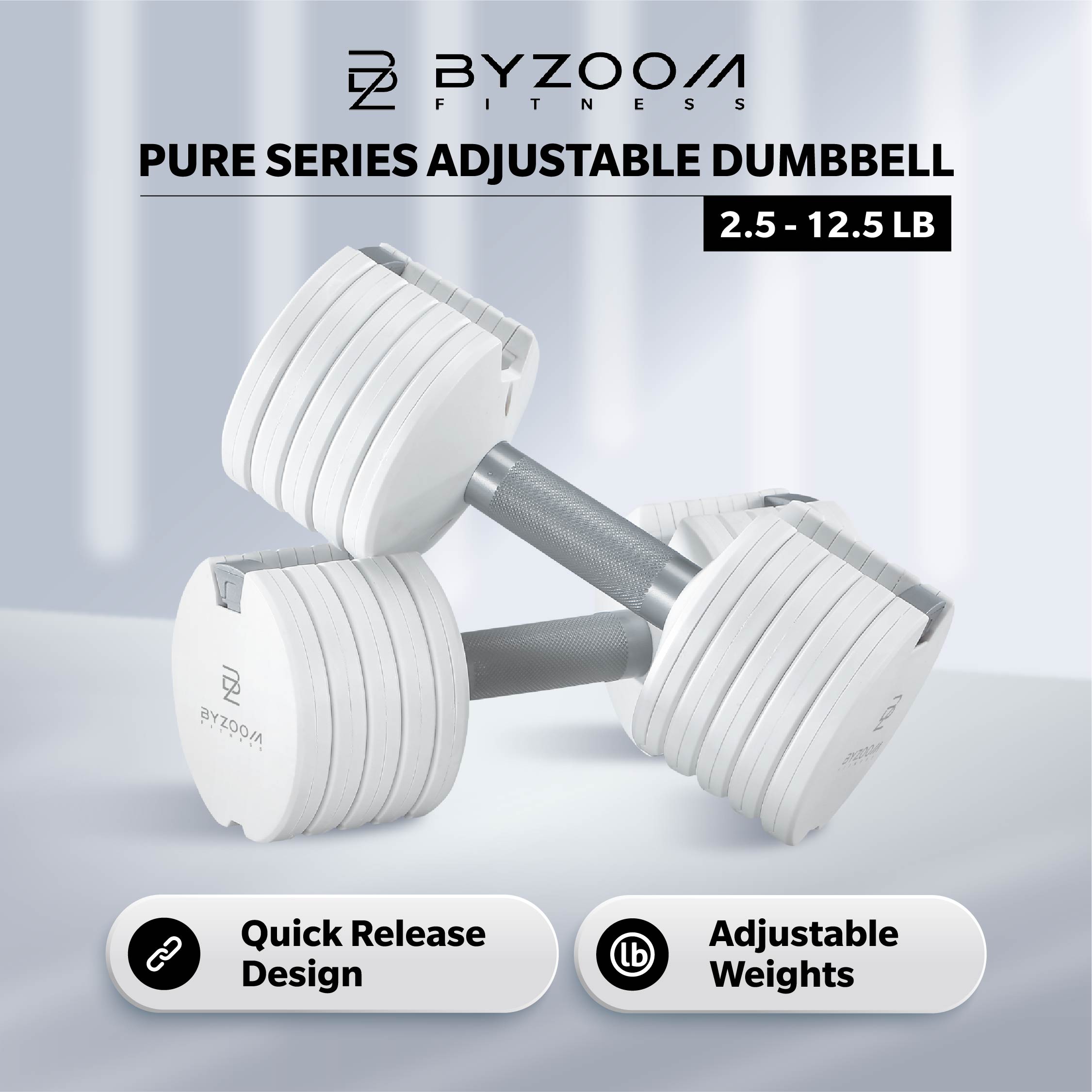 Byzoom Fitness Pure Series 12.5LB Adjustable Dumbbell (WHITE)-Single (1PC) ราคา 3,290 บาท*ส่งฟรี