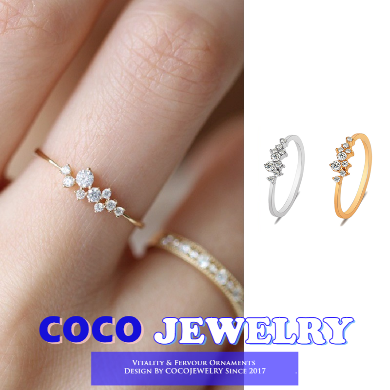 COCOJEWELRY 18K-Gold Korean Simple Crystal Zircon Ring for Women Exquisite