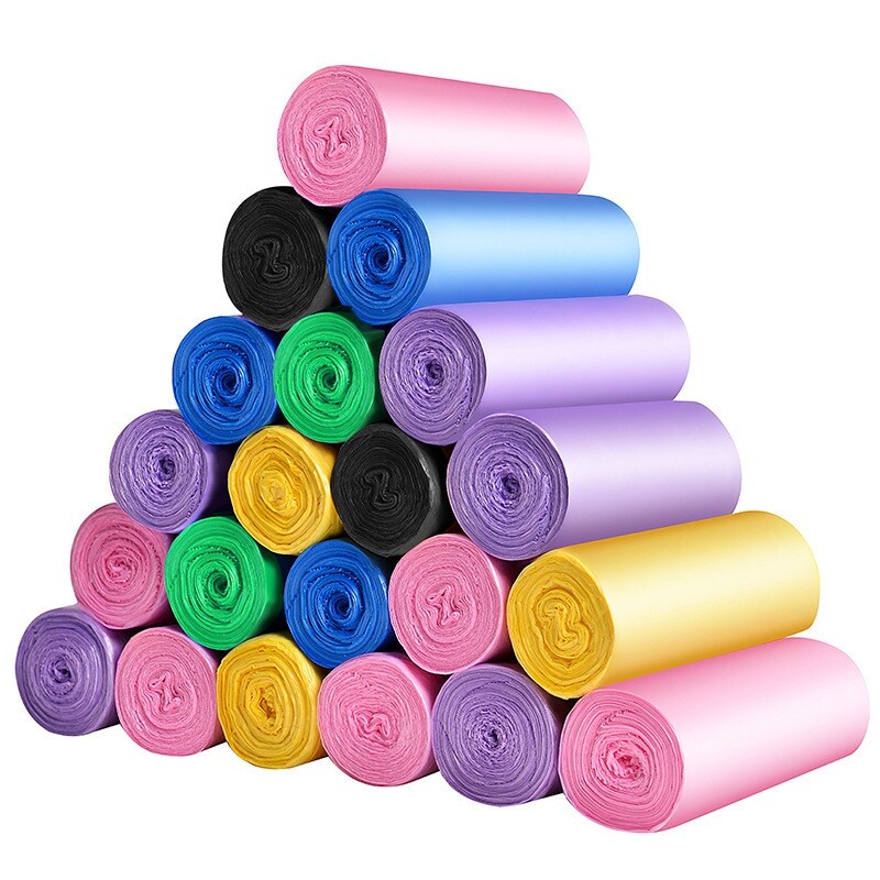 Gambar 100pcs Thick Large Color Classification Flat Mouth Garbage Bags Household Disposable 5 Rolls Plastic Garbage Bags