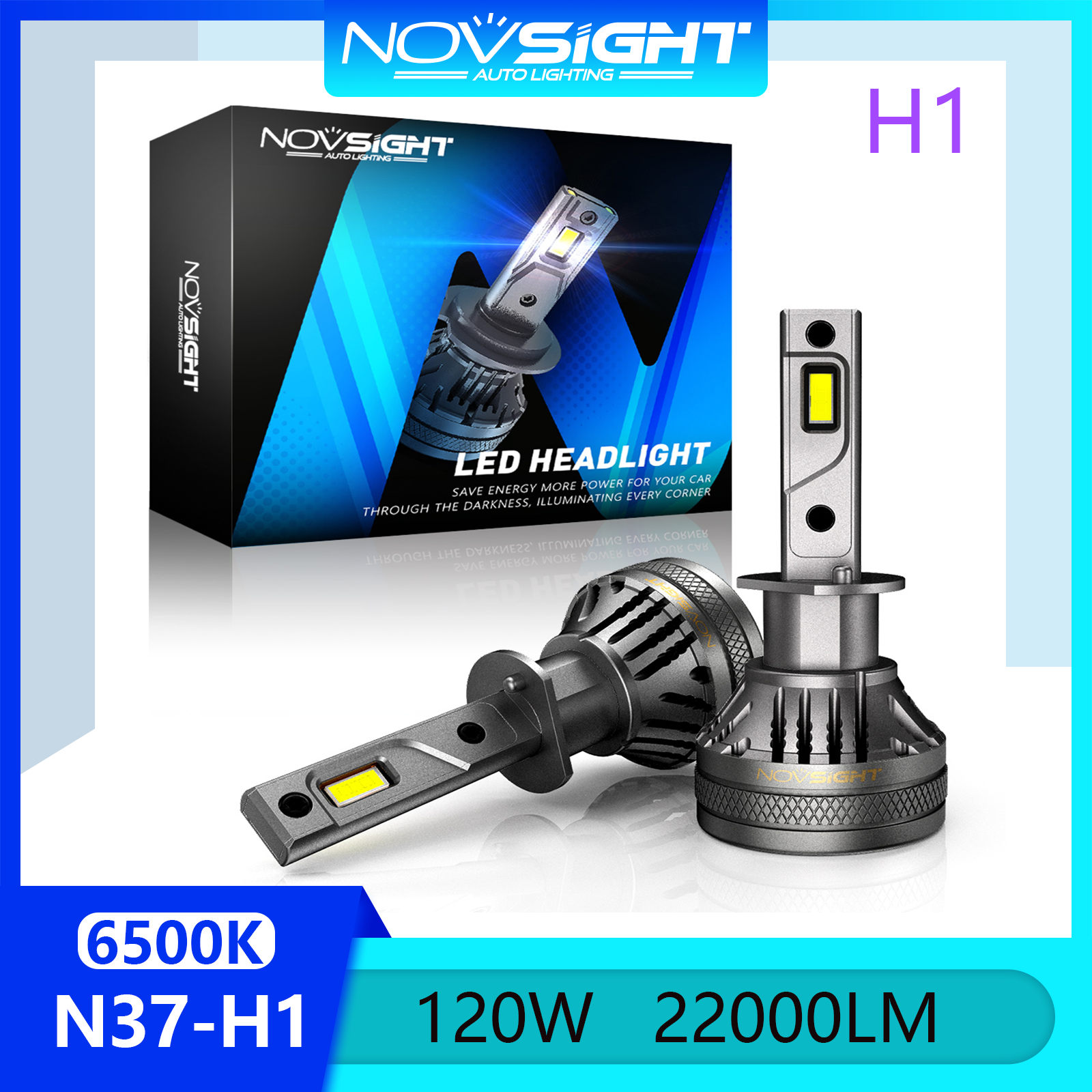 Novsight N37 6500K Đèn LED siêu sáng dành cho ô tô H1 Đèn pha LED Bộ bóng đèn pha Đèn sương mù Chùm sáng cao / thấp 120W 22000LM Cắm và chạy Có sẵn 1 cặp 2 miếng Bảo hành 2 năm Miễn phí vận chuyển