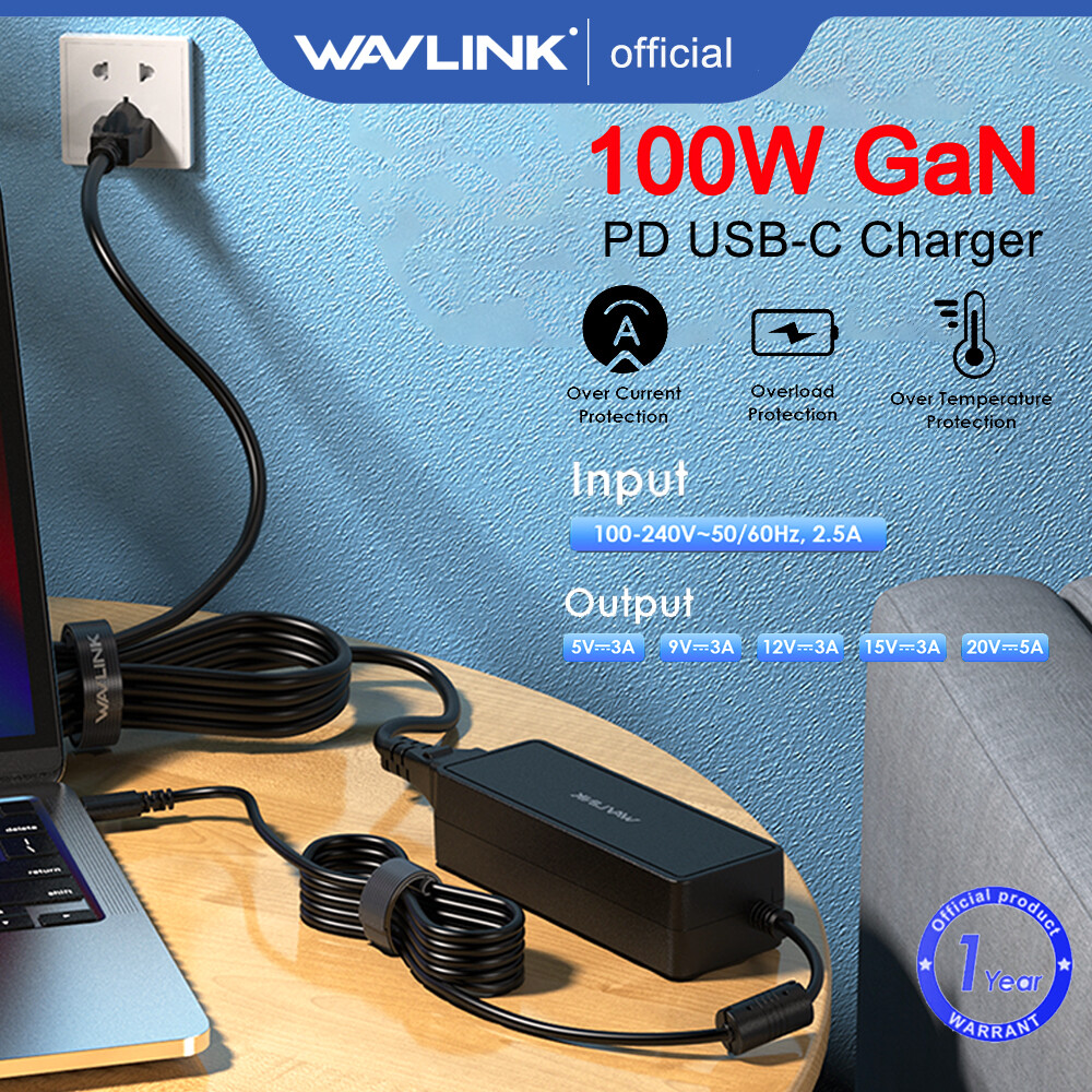 Wavlink PD 100W USB-C gan nhanh sạc điện thoại, phổ sạc USB-C cho máy tính xách tay, máy tính bảng, điện thoại và nhiều hơn nữa, tương thích với MacBook, Chromebook, Lenovo, Dell, HP, ASUS, Huawei, Samsung, chuyển đổi, ps, Xbox