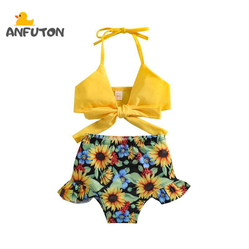 Anfuton đồ đi biển cho bé Đồ bơi bộ bikini trẻ em Bộ đồ bơi bé gái 1-5 tuổi áo tắm hai mảnh xếp nếp 