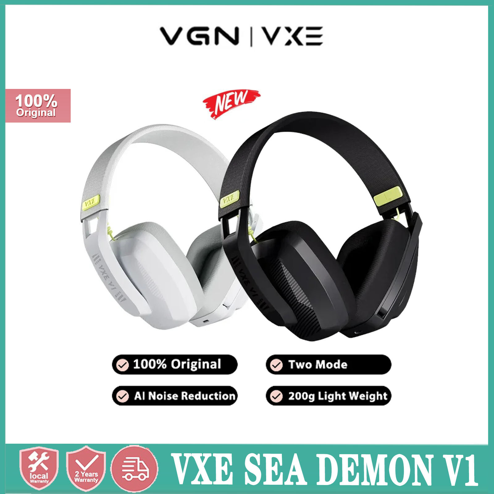 Tai nghe chơi game Vgn VXE Sea Demon V1 Bluetooth 5.3/2.4G chế độ kép Thiết kế gọn nhẹ Tai nghe kèm mic, máy tính, tai nghe eSports