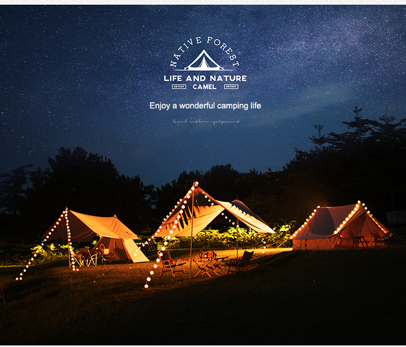 CAMELCROWN Camel Outdoor Camping Indian Tent Portable Folding Large Pyramid Cotton Tent Rainproof · v25
