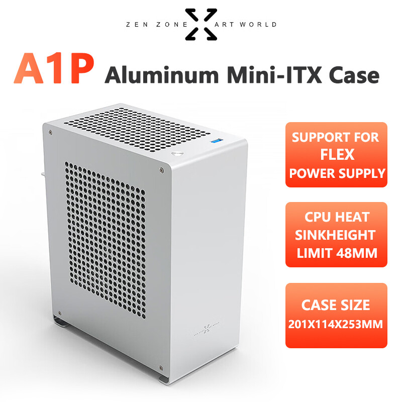 Zzaw a1p MINI-ITX trường hợp máy tính nhôm Máy tính để bàn văn phòng khung gầm nhỏ bạc hỗ trợ Flex 1U cung cấp điện Vỏ máy tính để bàn