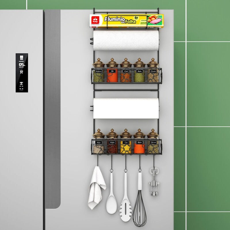 Gambar Multi layer kitchen supplies side wall plastic wrap storage rack refrigerator rack side hanger multi functional household Daquan